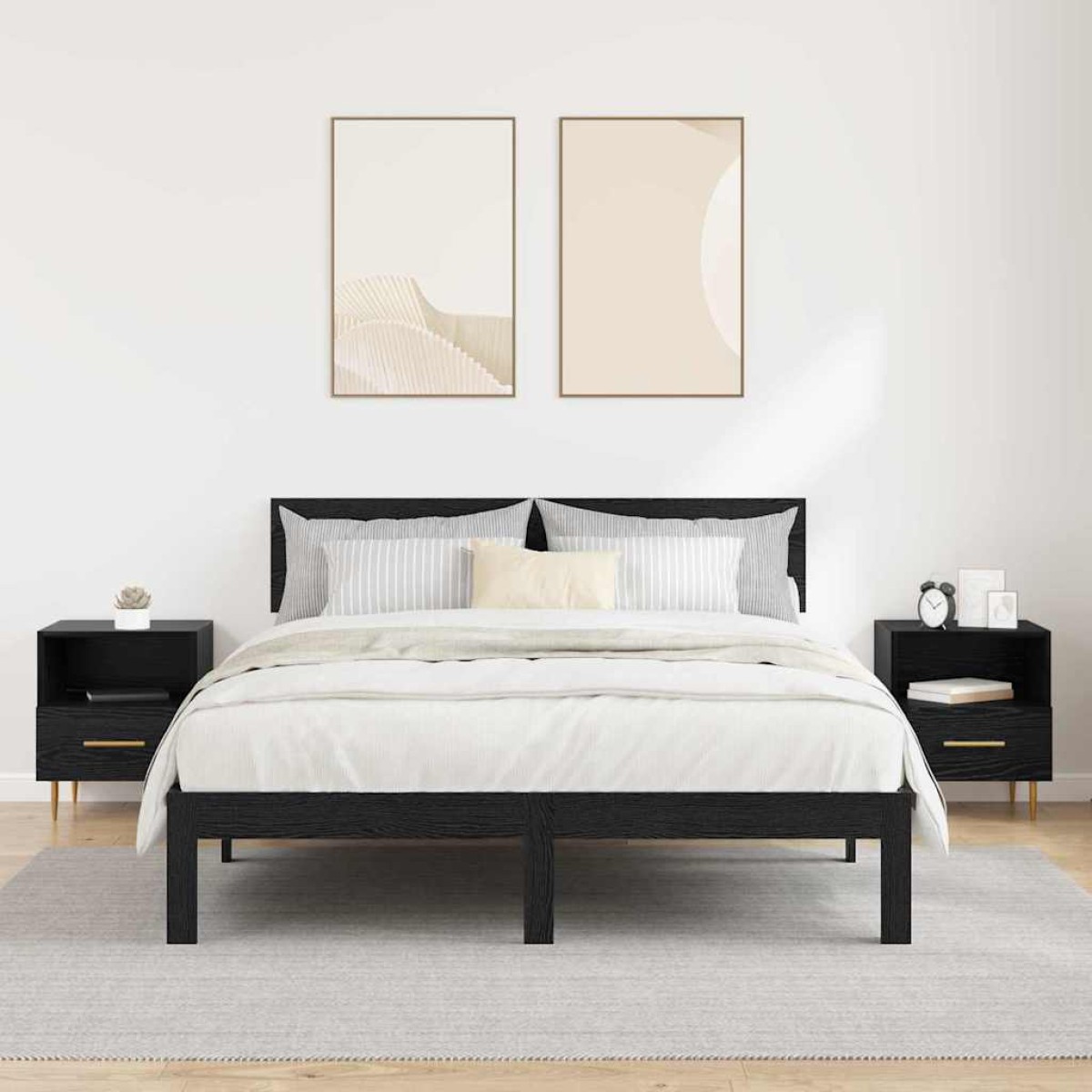 vidaXL Κομοδίνο 2 τεμ. Μαύρο 40 x 35 x 47,5 εκ Επεξεργασμένο Ξύλο