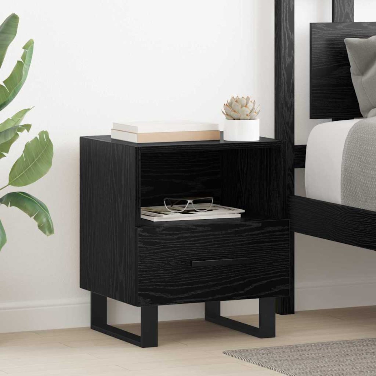 vidaXL Κομοδίνο Μαύρη Οξυά 40 x 35 x 47,5 εκ Επεξεργασμένο Ξύλο