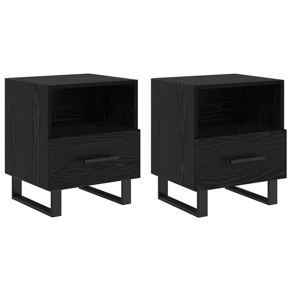 vidaXL Κομοδίνο 2 τεμ. Μαύρη Οξυά 40 x 35 x 47,5 εκ Επεξεργασμένο Ξύλο