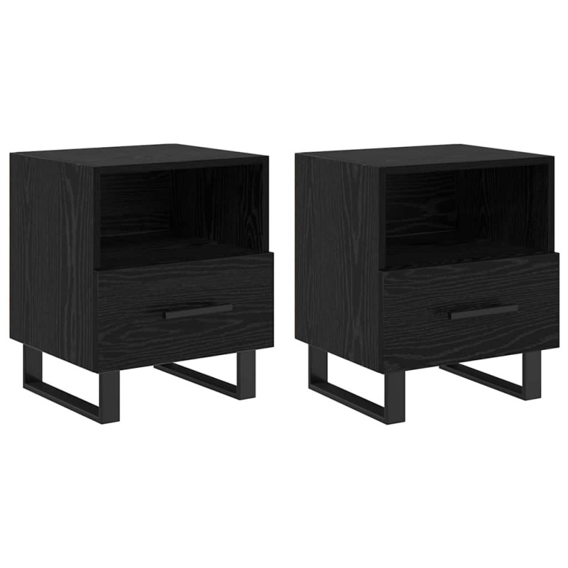 vidaXL Κομοδίνο 2 τεμ. Μαύρη Οξυά 40 x 35 x 47,5 εκ Επεξεργασμένο Ξύλο