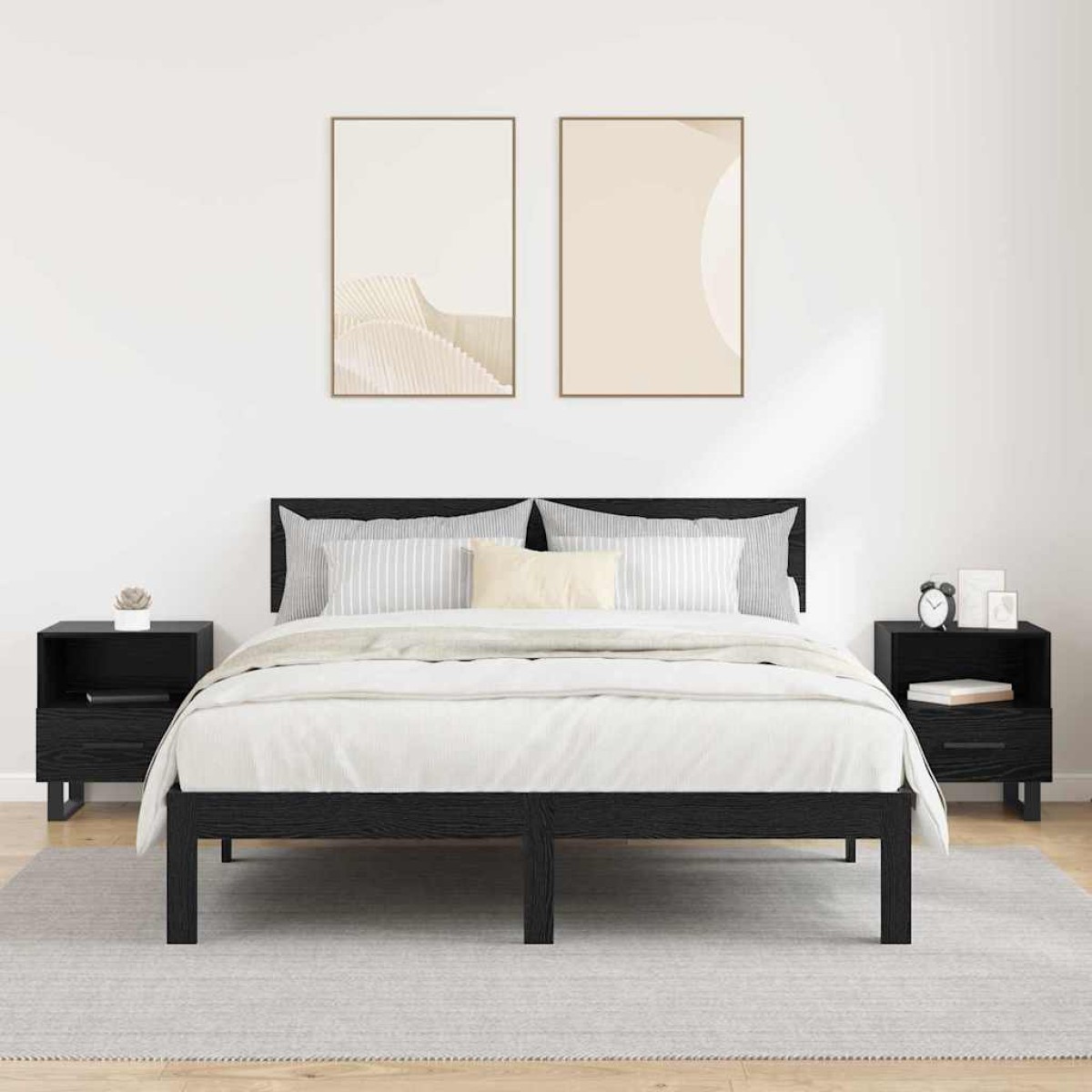vidaXL Κομοδίνο 2 τεμ. Μαύρη Οξυά 40 x 35 x 47,5 εκ Επεξεργασμένο Ξύλο