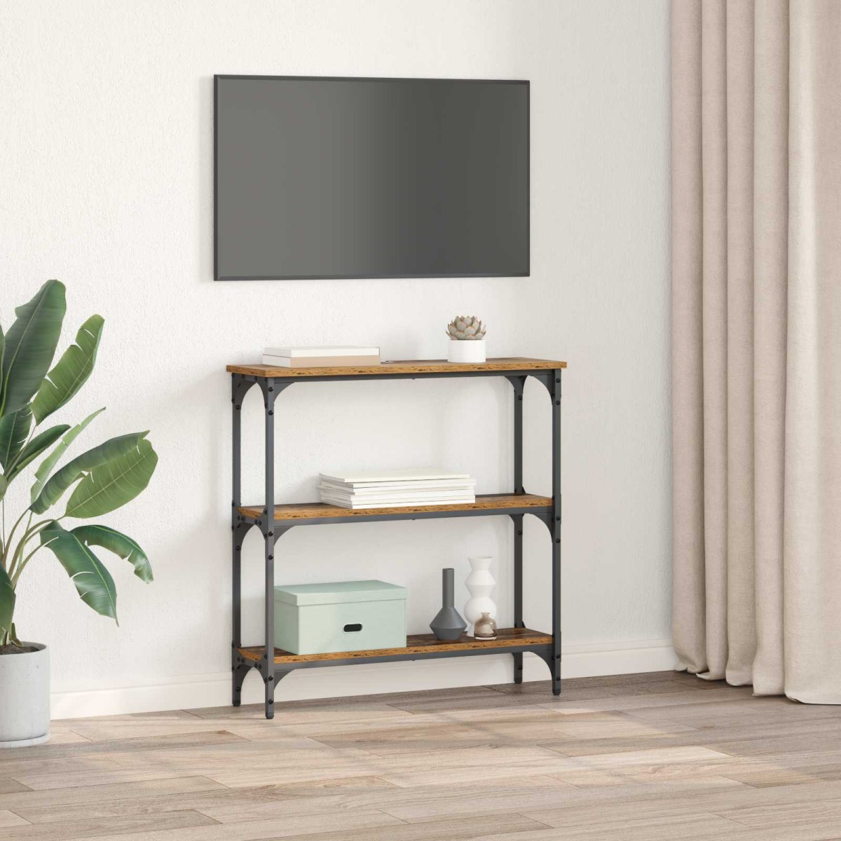 vidaXL Τραπέζι κονσόλας Παλιό ξύλο 75 x 22,5 x 75 εκ
