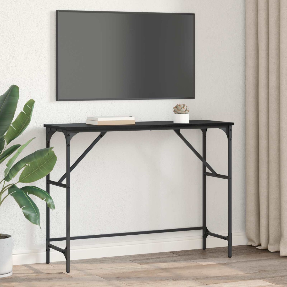 vidaXL Τραπέζι κονσόλας Μαύρη Οξυά 100 x 32 x 75 εκ Επεξεργασμένο Ξύλο