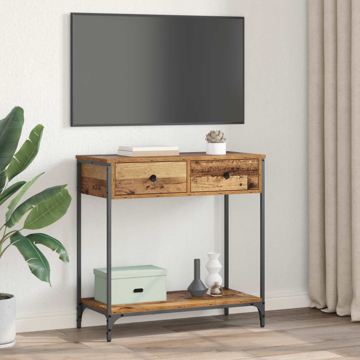 vidaXL Τραπέζι κονσόλας Παλιό Ξύλο 75 x 34,5 x 75 εκ