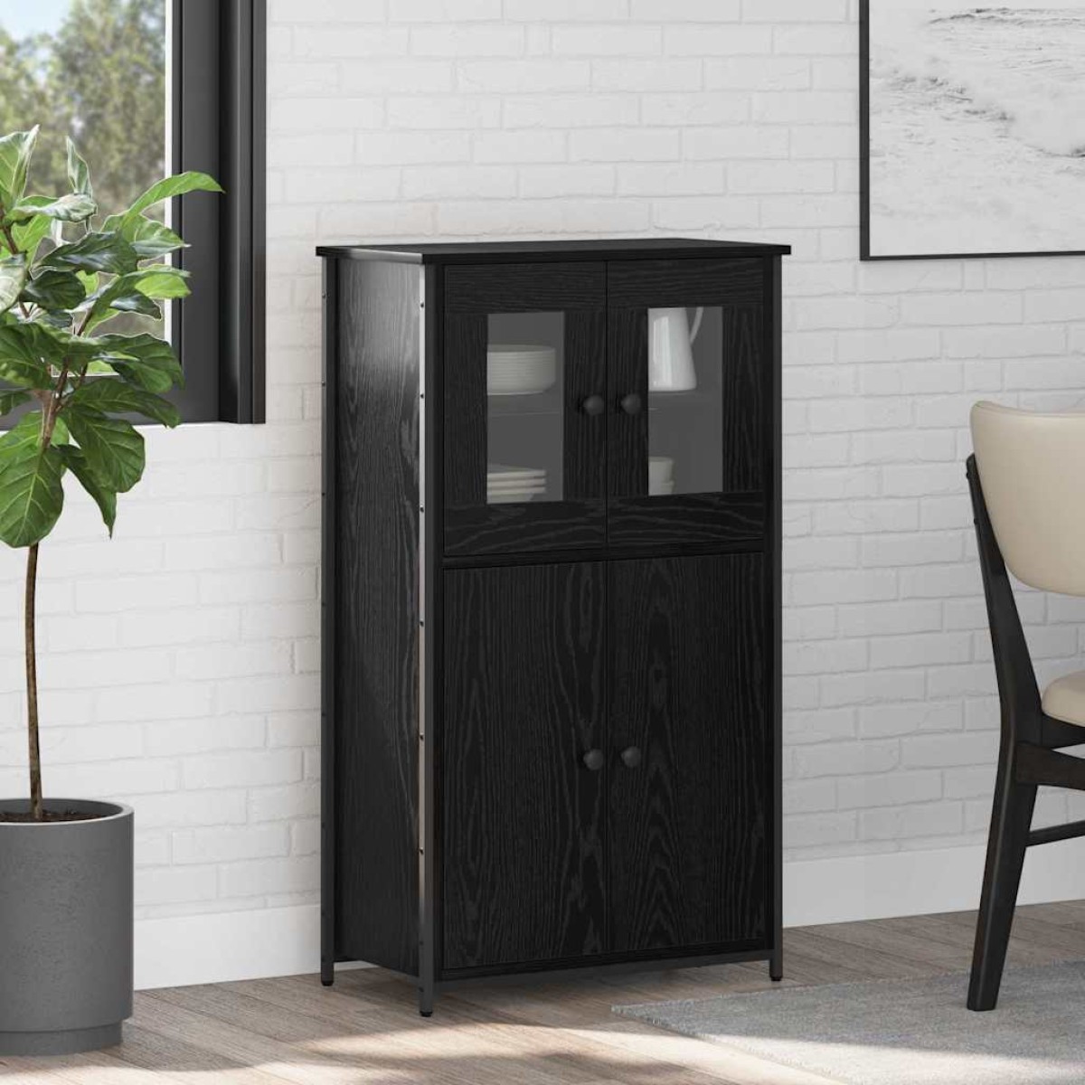 vidaXL Highboard Μαύρη Οξυά 62 x 32 x 106,5 εκ Επεξεργασμένο Ξύλο