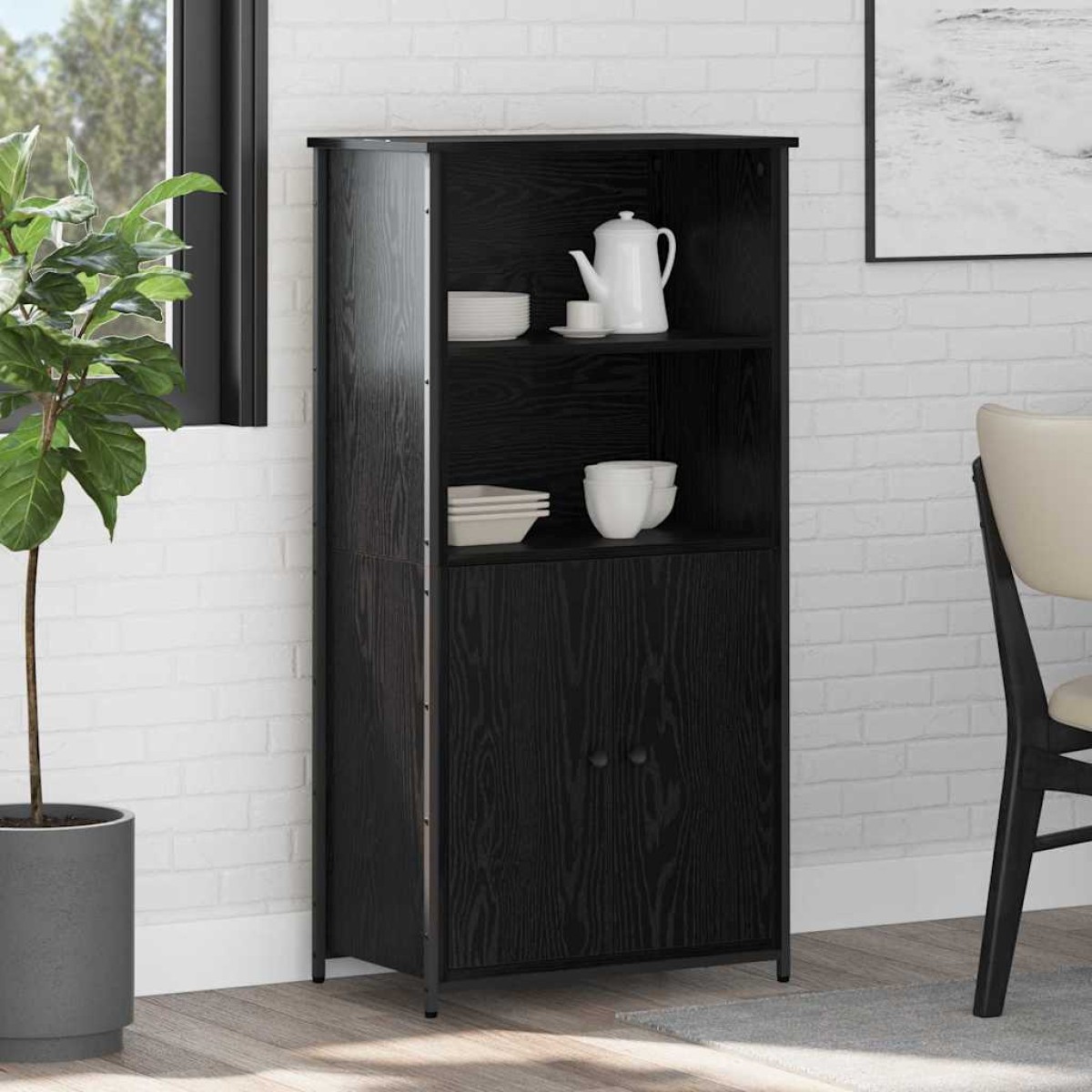 vidaXL Highboard Μαύρη Οξυά 62 x 36 x 121,5 εκ Επεξεργασμένο Ξύλο