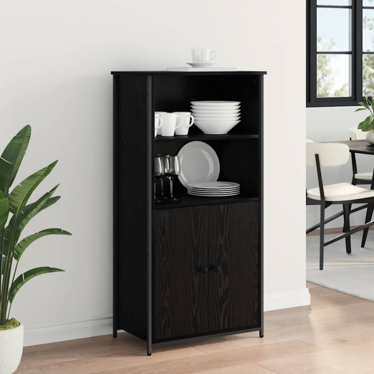 vidaXL Highboard Μαύρη Οξυά 62 x 36 x 121,5 εκ Επεξεργασμένο Ξύλο