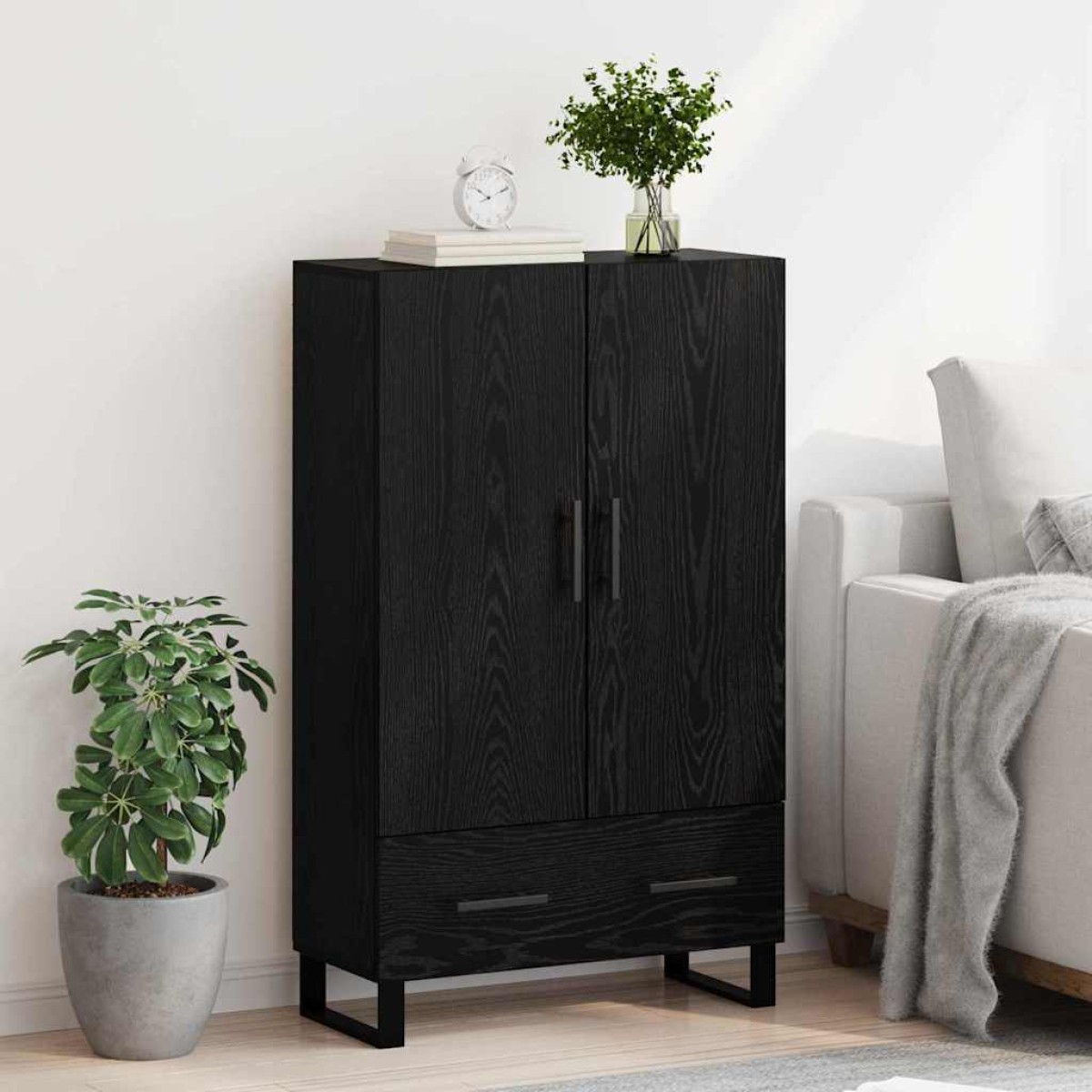 vidaXL Highboard Μαύρη Οξυά 69,5 x 30 x 115 εκ Επεξεργασμένο Ξύλο