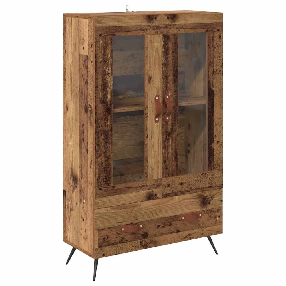 vidaXL Highboard Παλιό Ξύλο 69,5 x 31 x 115 εκ. Σύνθετο Ξύλο και Γυαλί