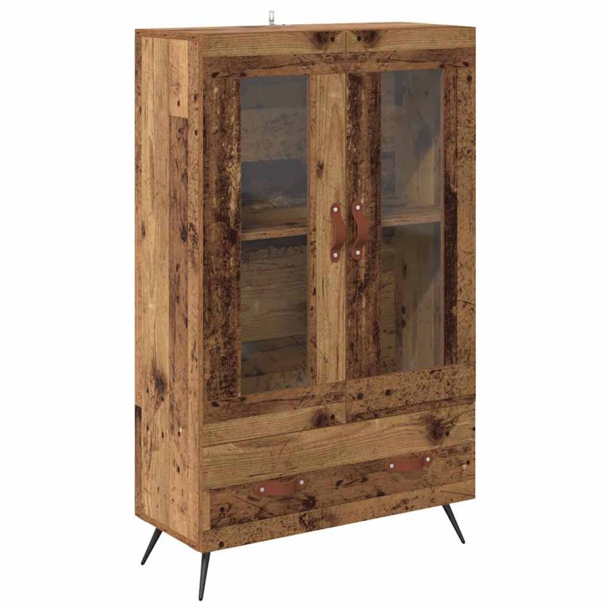 vidaXL Highboard Παλιό Ξύλο 69,5 x 31 x 115 εκ. Σύνθετο Ξύλο και Γυαλί