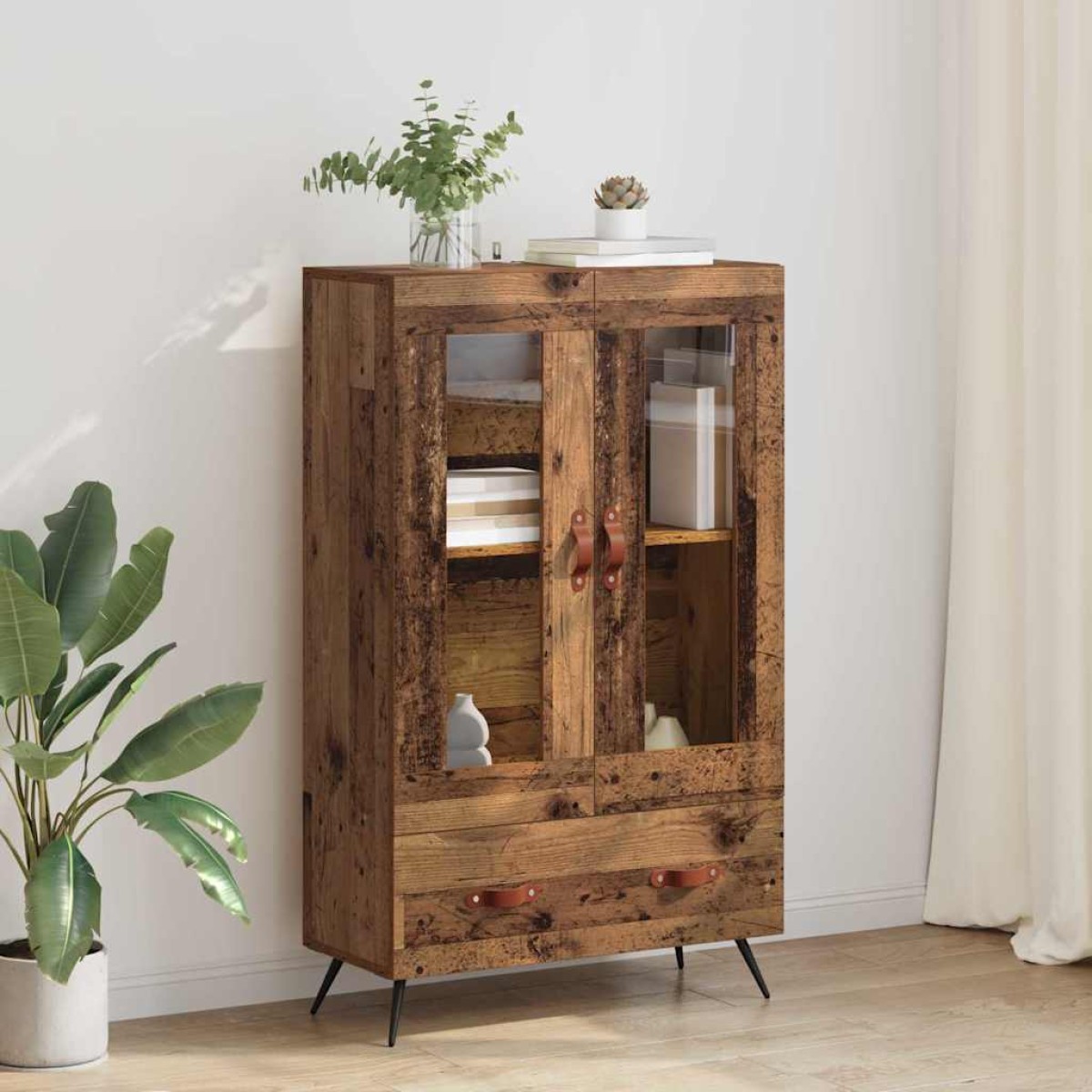 vidaXL Highboard Παλιό Ξύλο 69,5 x 31 x 115 εκ. Σύνθετο Ξύλο και Γυαλί