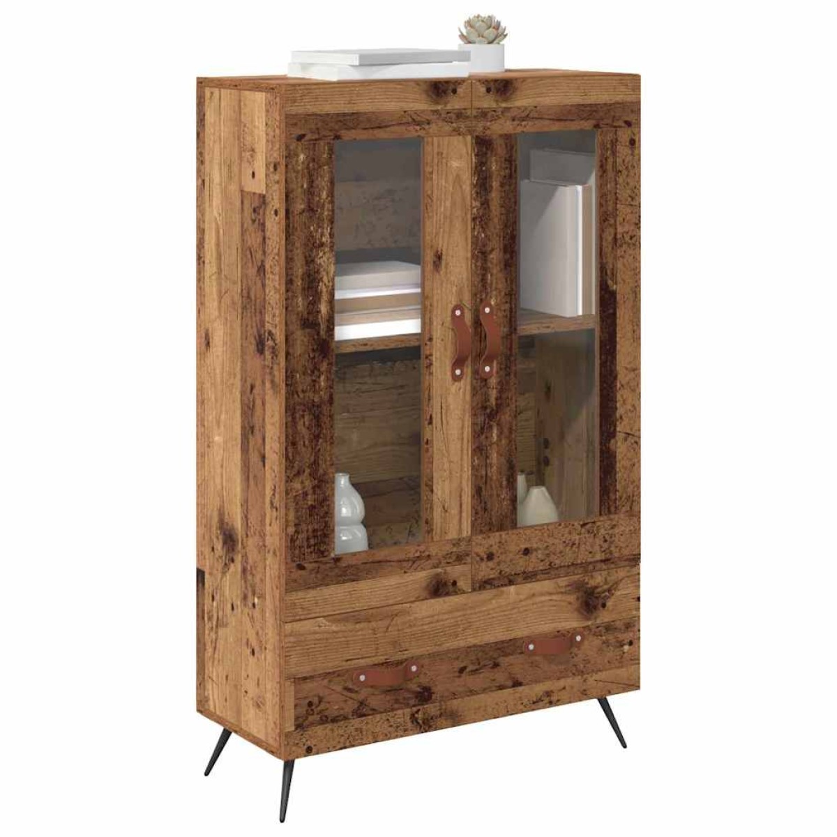 vidaXL Highboard Παλιό Ξύλο 69,5 x 31 x 115 εκ. Σύνθετο Ξύλο και Γυαλί