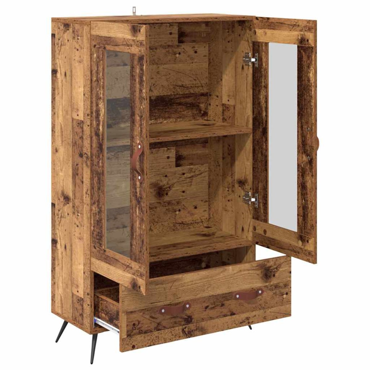 vidaXL Highboard Παλιό Ξύλο 69,5 x 31 x 115 εκ. Σύνθετο Ξύλο και Γυαλί
