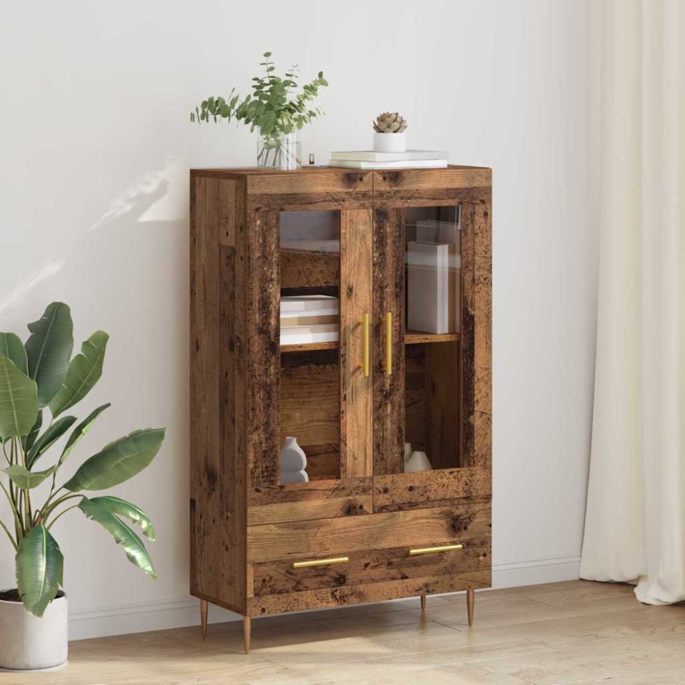 vidaXL Highboard Παλιό Ξύλο 69,5 x 31 x 115 εκ. Σύνθετο Ξύλο και Γυαλί