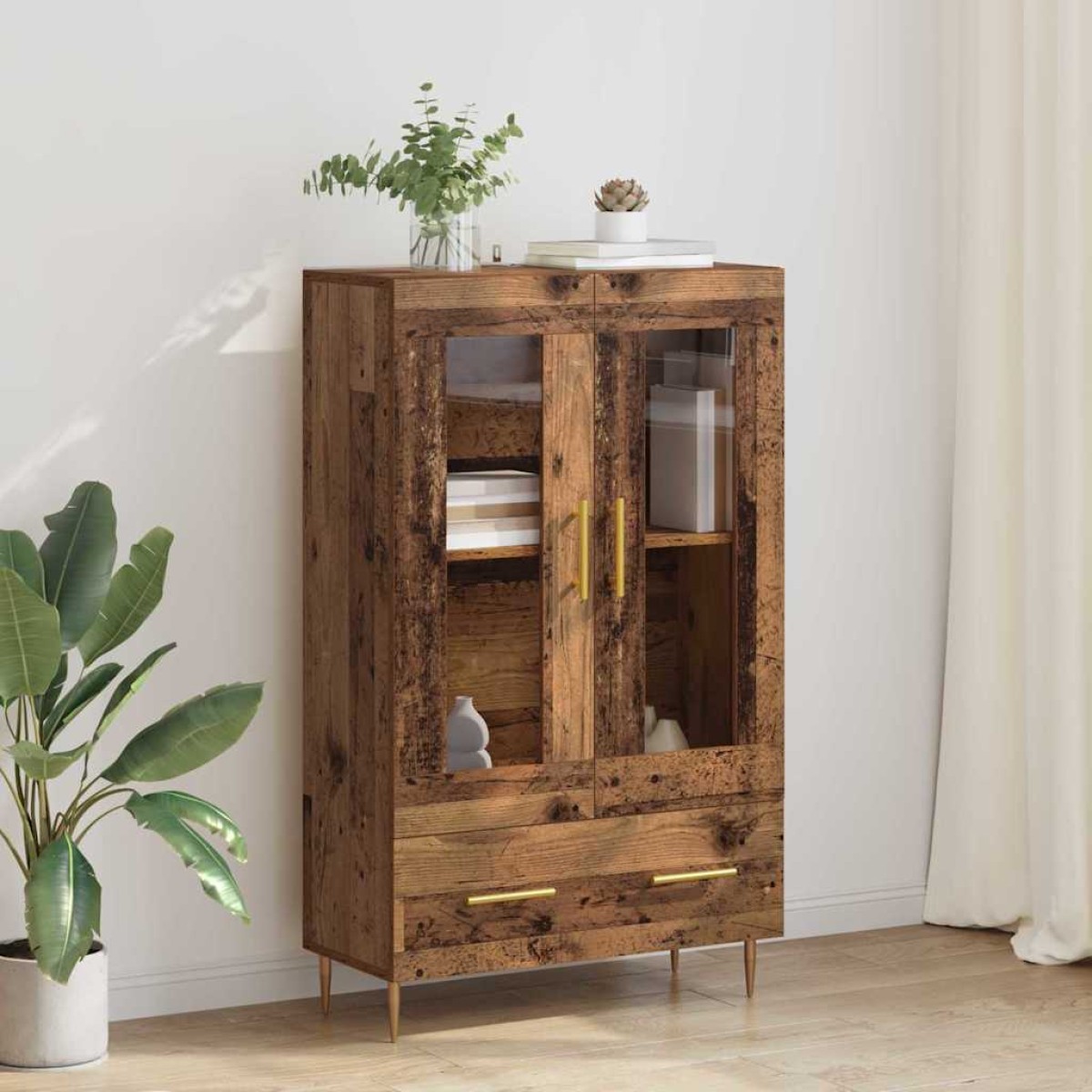 vidaXL Highboard Παλιό Ξύλο 69,5 x 31 x 115 εκ. Σύνθετο Ξύλο και Γυαλί