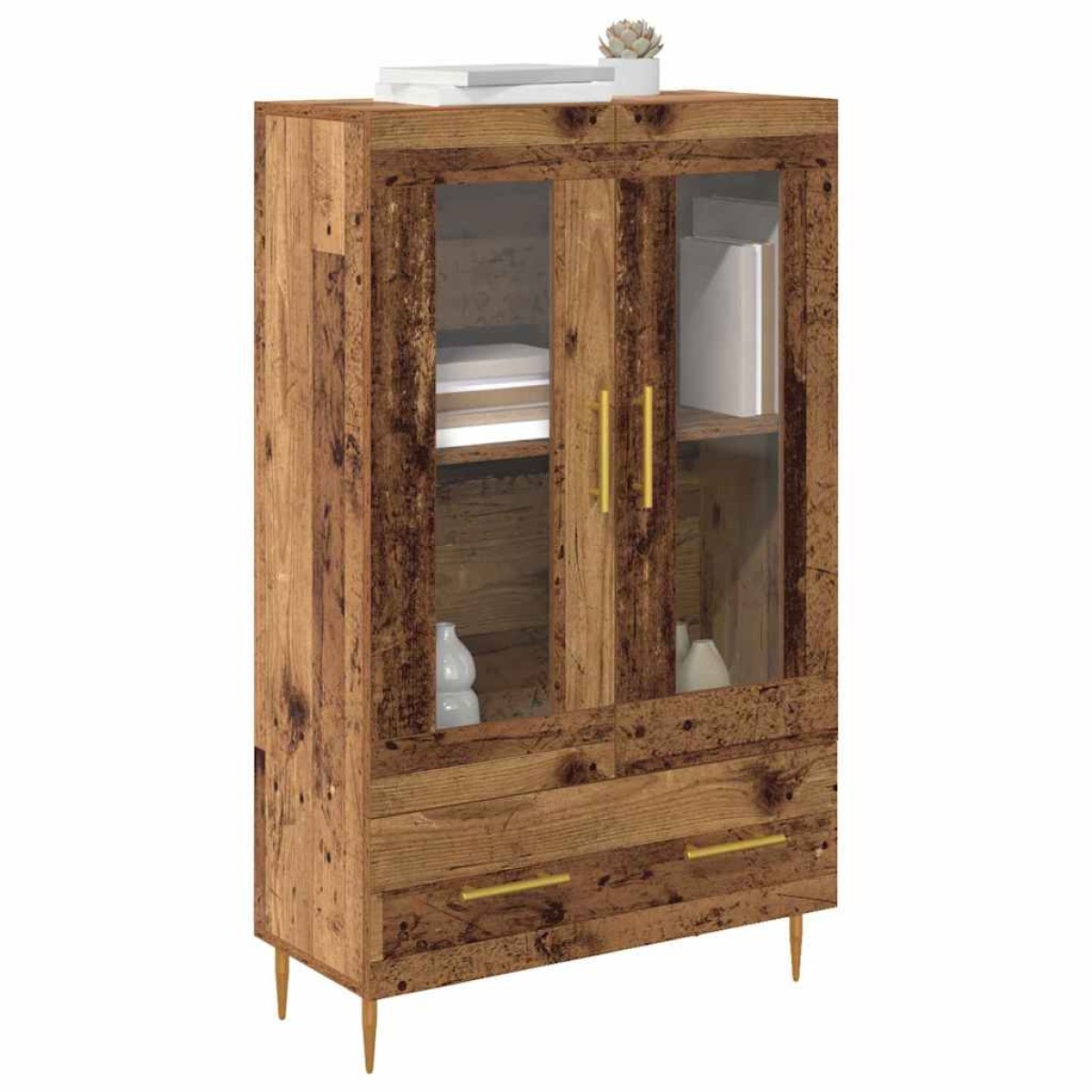 vidaXL Highboard Παλιό Ξύλο 69,5 x 31 x 115 εκ. Σύνθετο Ξύλο και Γυαλί