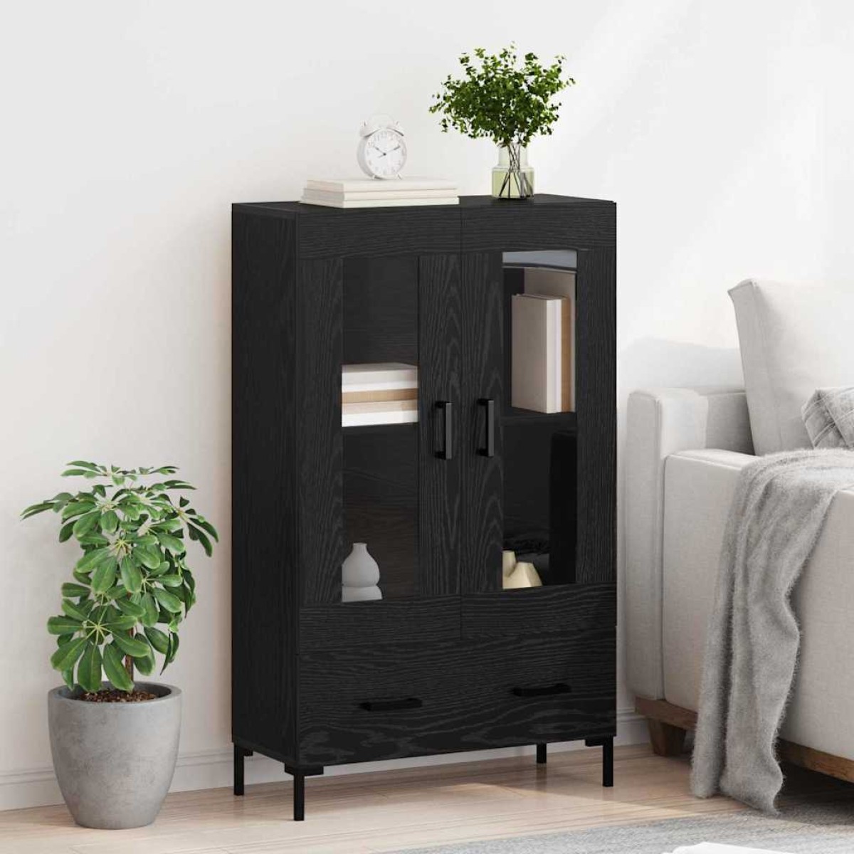 vidaXL Highboard Μαύρη Οξυά 69,5 x 31 x 115 εκ. Επεξεργασμένο Ξύλο
