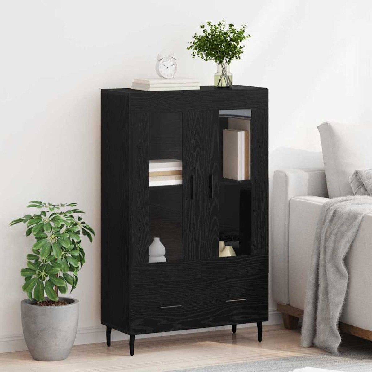 vidaXL Highboard Μαύρη Οξυά 69,5 x 31 x 115 εκ. Επεξεργασμένο Ξύλο