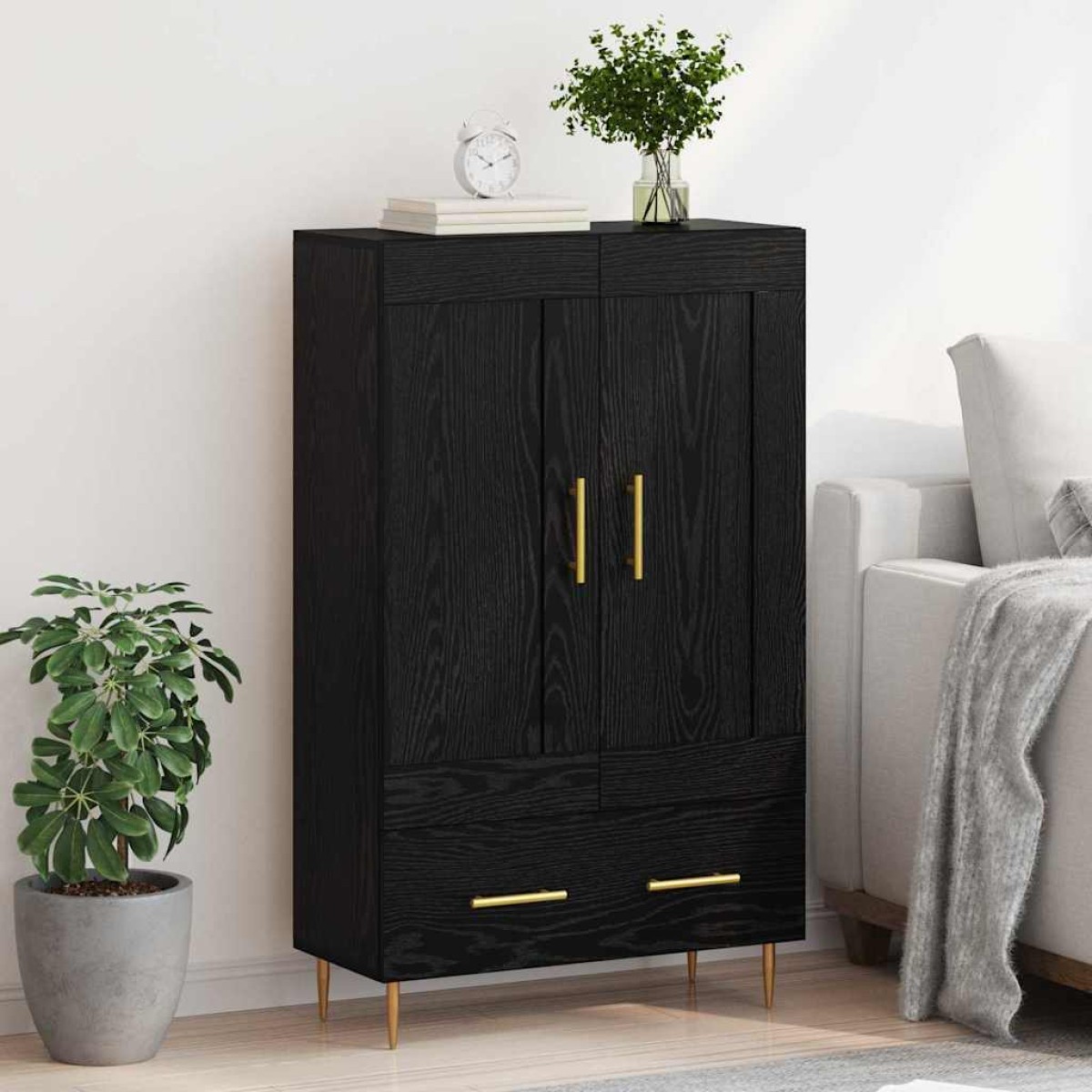 vidaXL Highboard Μαύρη Οξυά 69,5 x 31 x 115 εκ. Επεξεργασμένο Ξύλο