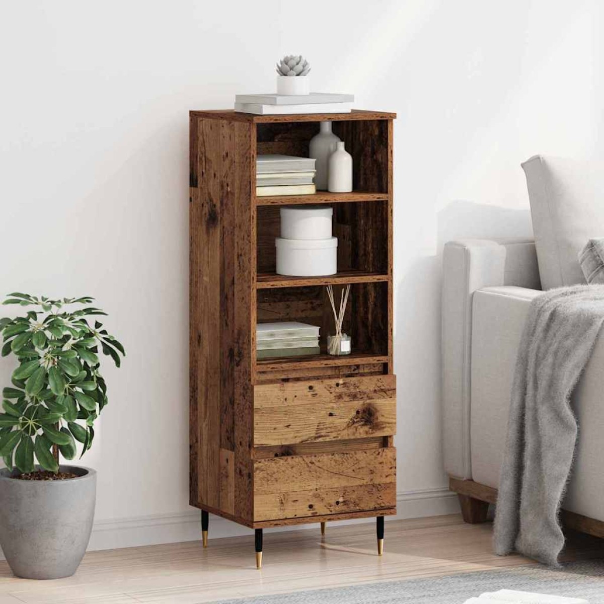 vidaXL Highboard Παλιό Ξύλο 40 x 36 x 110 εκ. Επεξεργασμένο Ξύλο