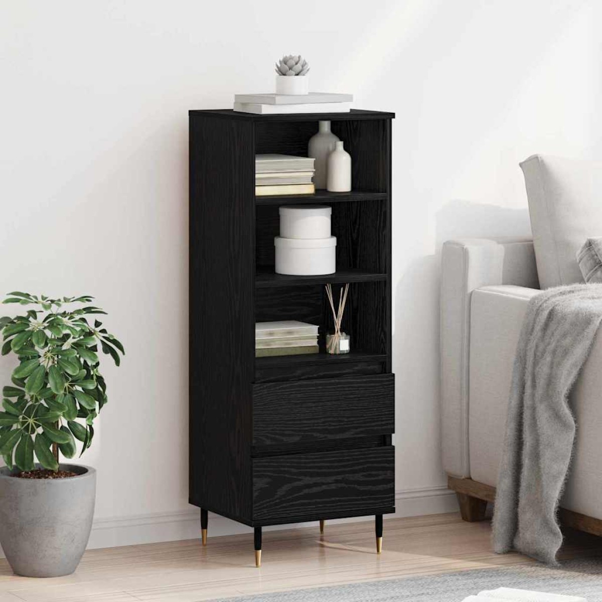 vidaXL Highboard Μαύρη Οξυά 40 x 36 x 110 εκ. Επεξεργασμένο Ξύλο