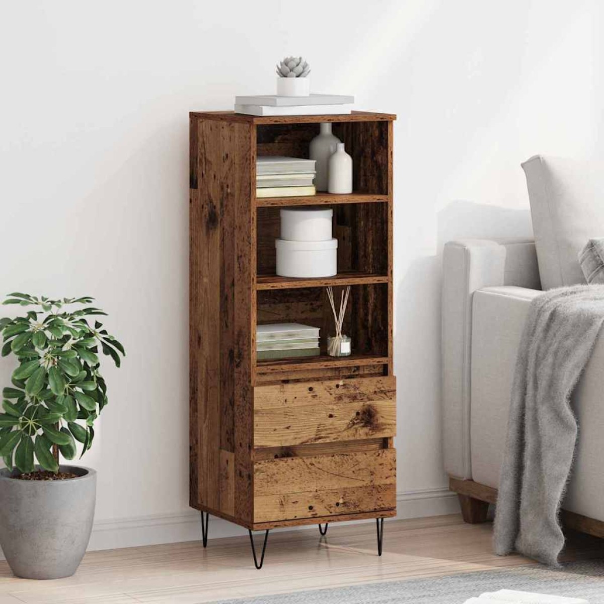 vidaXL Highboard Παλιό Ξύλο 40 x 36 x 110 εκ. Επεξεργασμένο Ξύλο