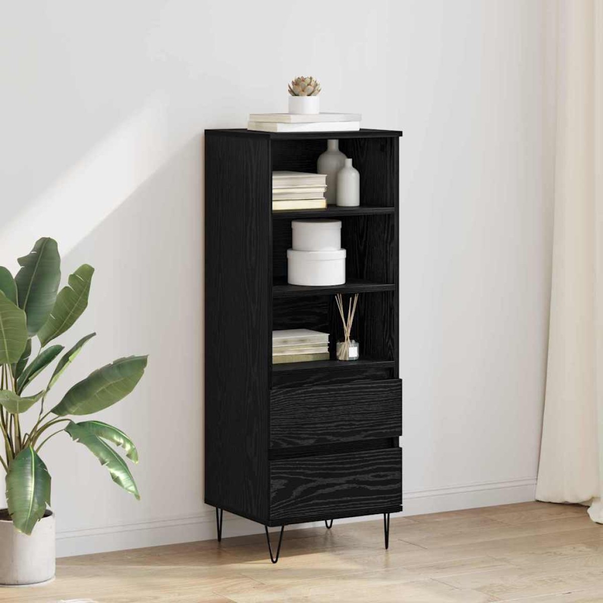 vidaXL Highboard Μαύρη Οξυά 40 x 36 x 110 εκ. Επεξεργασμένο Ξύλο