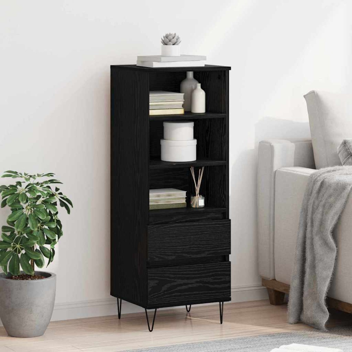 vidaXL Highboard Μαύρη Οξυά 40 x 36 x 110 εκ. Επεξεργασμένο Ξύλο