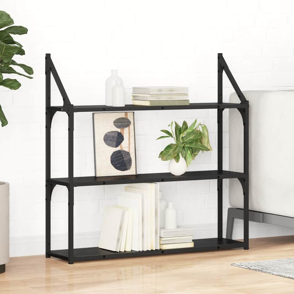 vidaXL Ράφι Τοίχου Επιτοίχιο Μαύρη Οξυά 80 x 21 x 78,5 cm