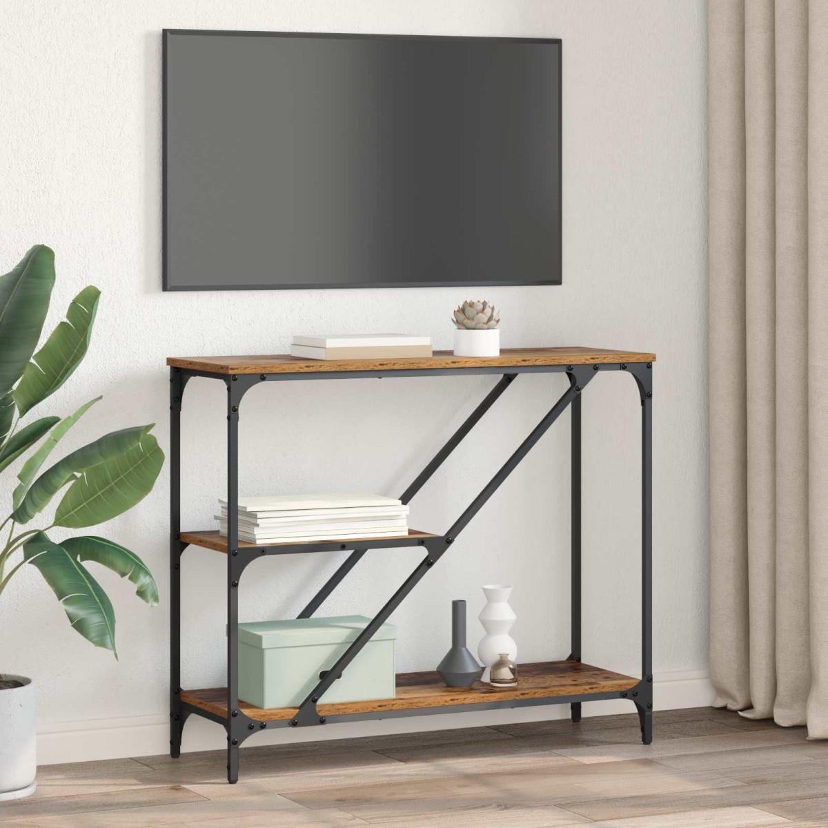 vidaXL Τραπέζι κονσόλας Παλιό Ξύλο 88,5 x 30 x 75 εκ.