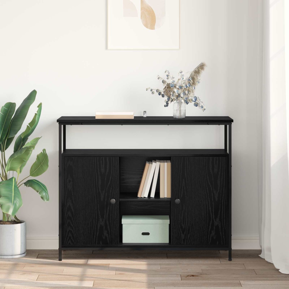 vidaXL Πλαϊνό γραφείο Μαύρη Οξυά 100 x 35 x 80 εκ. Επεξεργασμένο Ξύλο