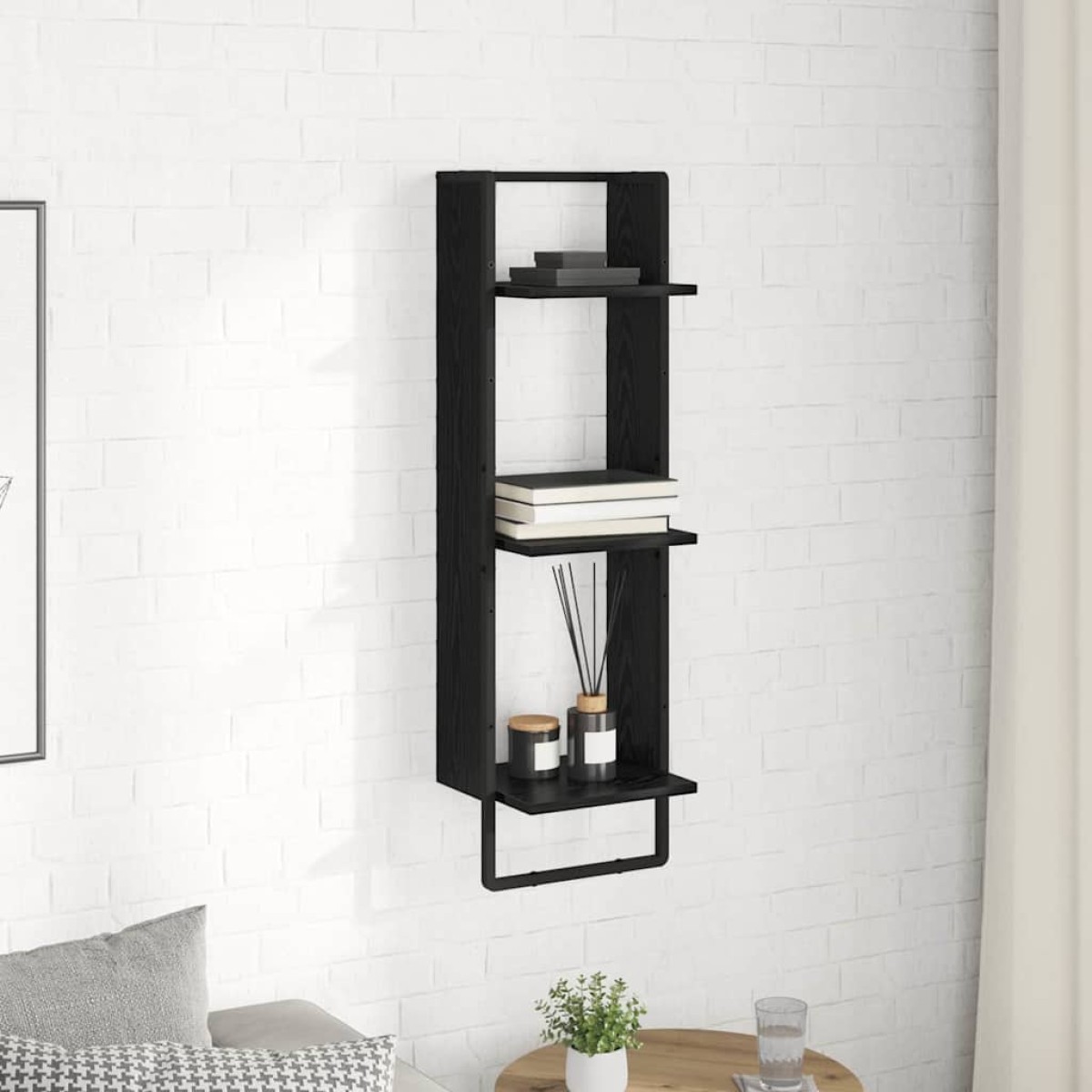 vidaXL Ράφι Τοίχου Επιτοίχιο Μαύρη Οξυά 30 x 25 x 100 cm
