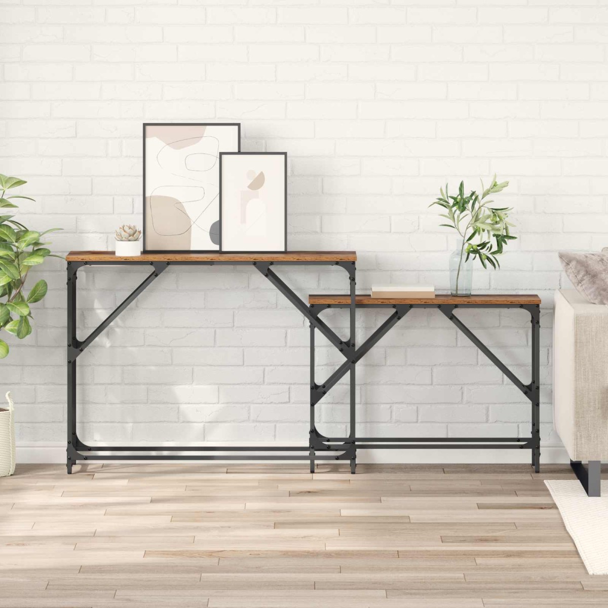 vidaXL Τραπέζι κονσόλας 2 τμχ. Παλιό Ξύλο 100 x 28 x 75 εκ.