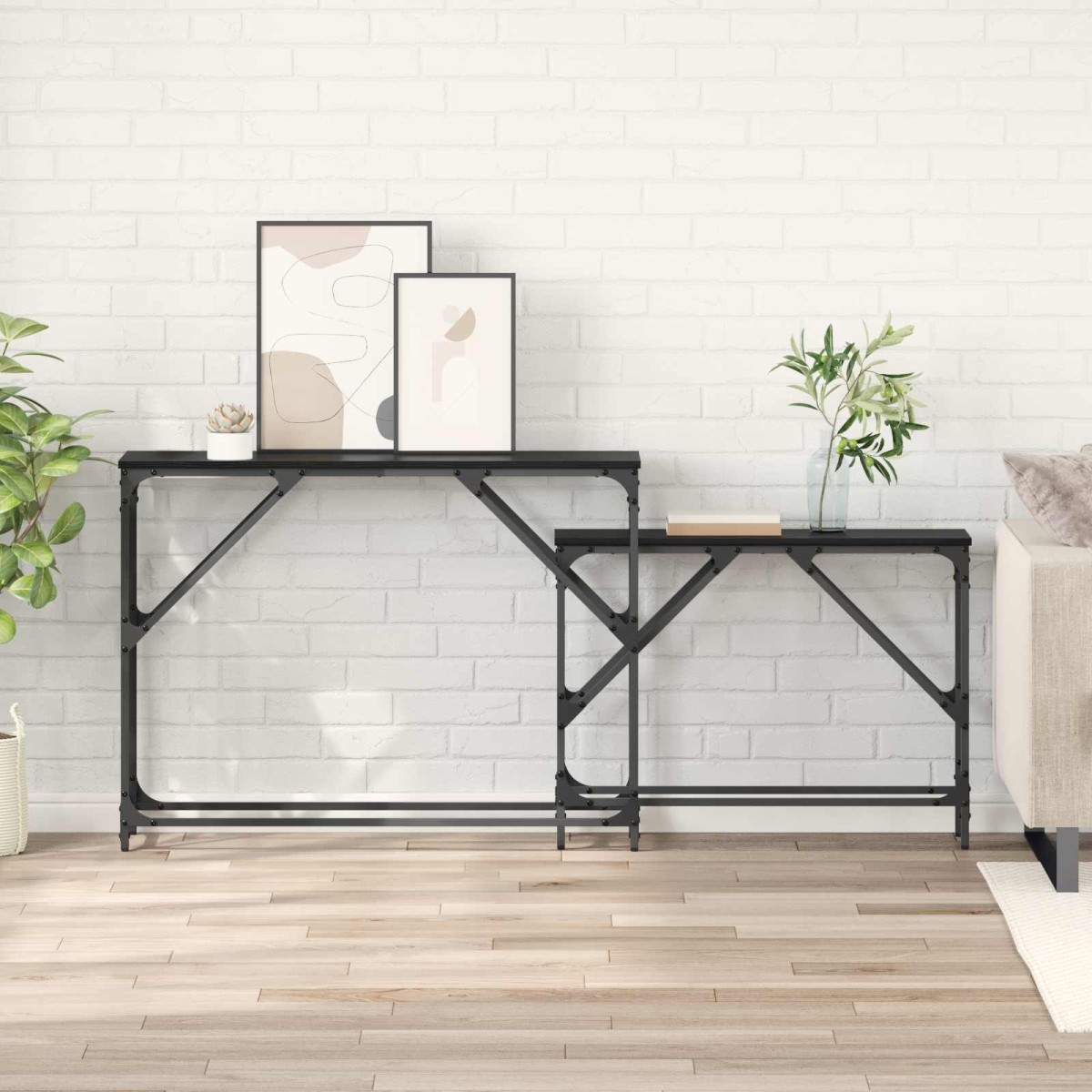 vidaXL Τραπέζι κονσόλας 2 τμχ. Μαύρη Οξυά 100 x 28 x 75 εκ.