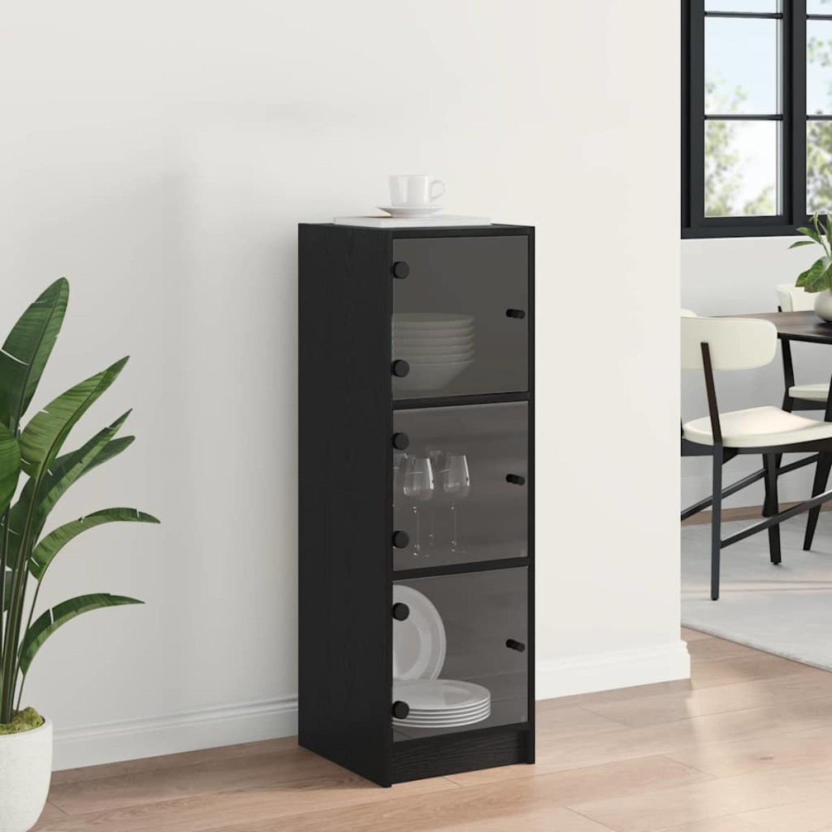 vidaXL Highboard Μαύρη Οξυά 35 x 37 x 109 εκ Επεξεργασμένο Ξύλο