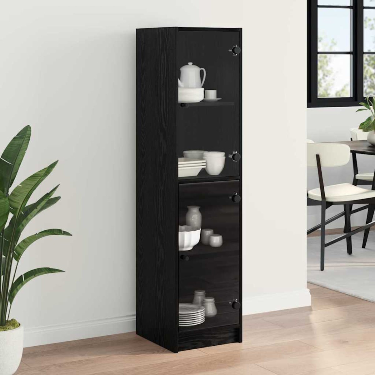 vidaXL Highboard Μαύρη Οξυά 35 x 37 x 142 εκ Επεξεργασμένο Ξύλο