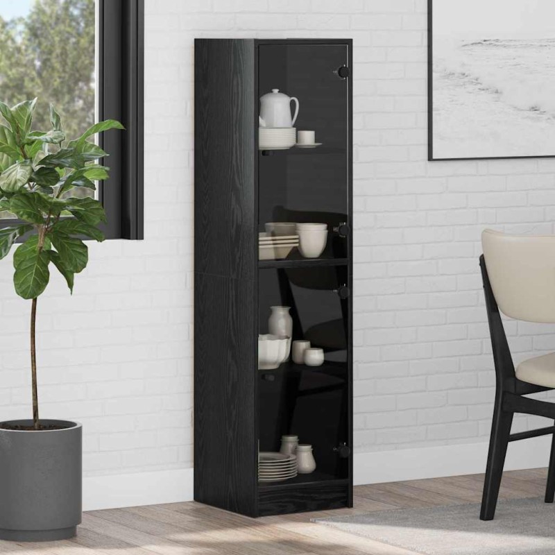 vidaXL Highboard Μαύρη Οξυά 35 x 37 x 142 εκ Επεξεργασμένο Ξύλο