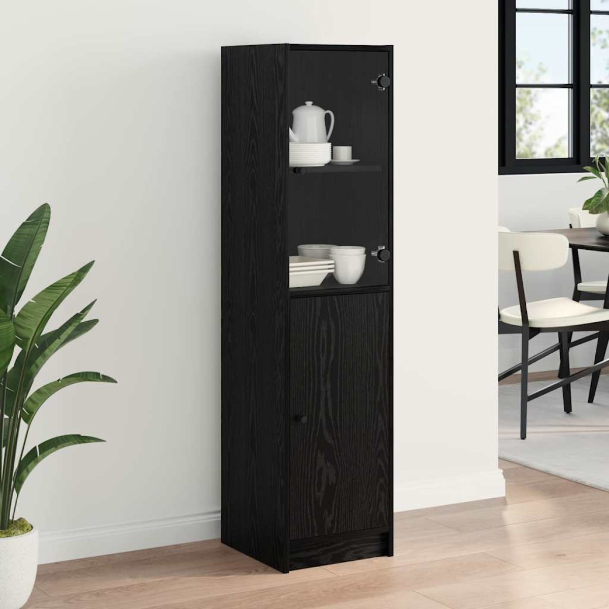 vidaXL Highboard Μαύρη Οξυά 35 x 37 x 142 εκ Επεξεργασμένο Ξύλο