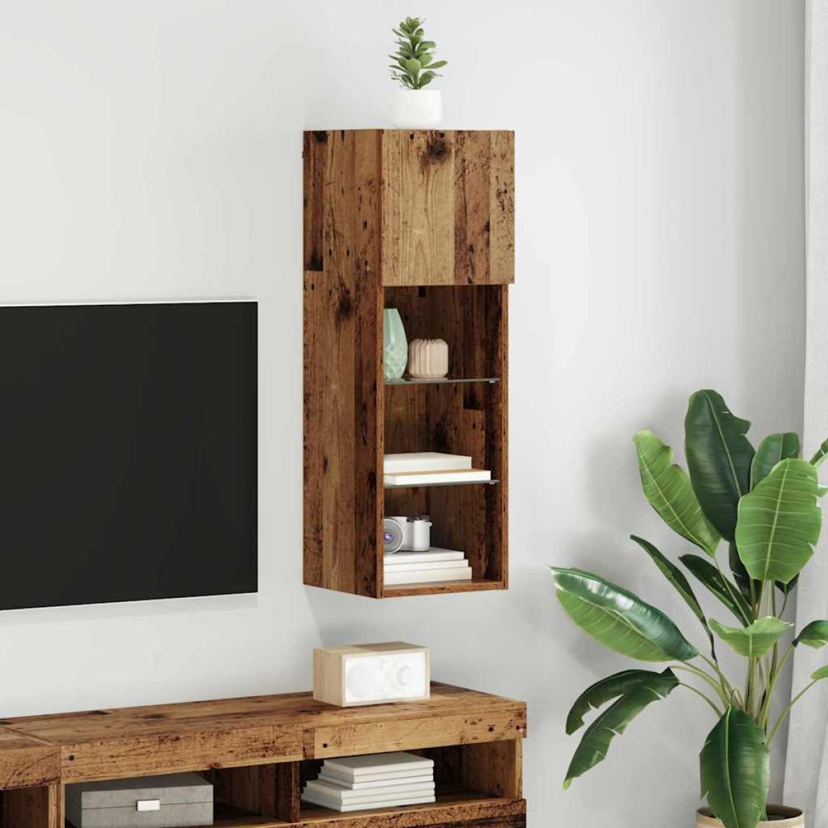 vidaXL Κρεμαστός θρανίο τηλεόρασης 30,5 x 30 x 90 cm Παλιό ξύλο