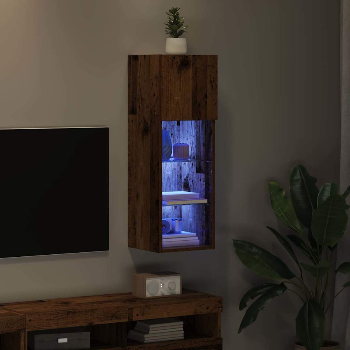 vidaXL Κρεμαστός θρανίο τηλεόρασης 30,5 x 30 x 90 cm Παλιό ξύλο