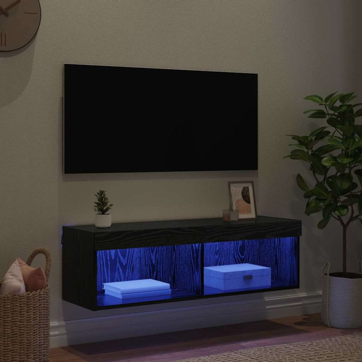 vidaXL Ντουλάπι Τηλεόρασης Τοίχου 100 x 30 x 30 cm Μαύρη Οξυά