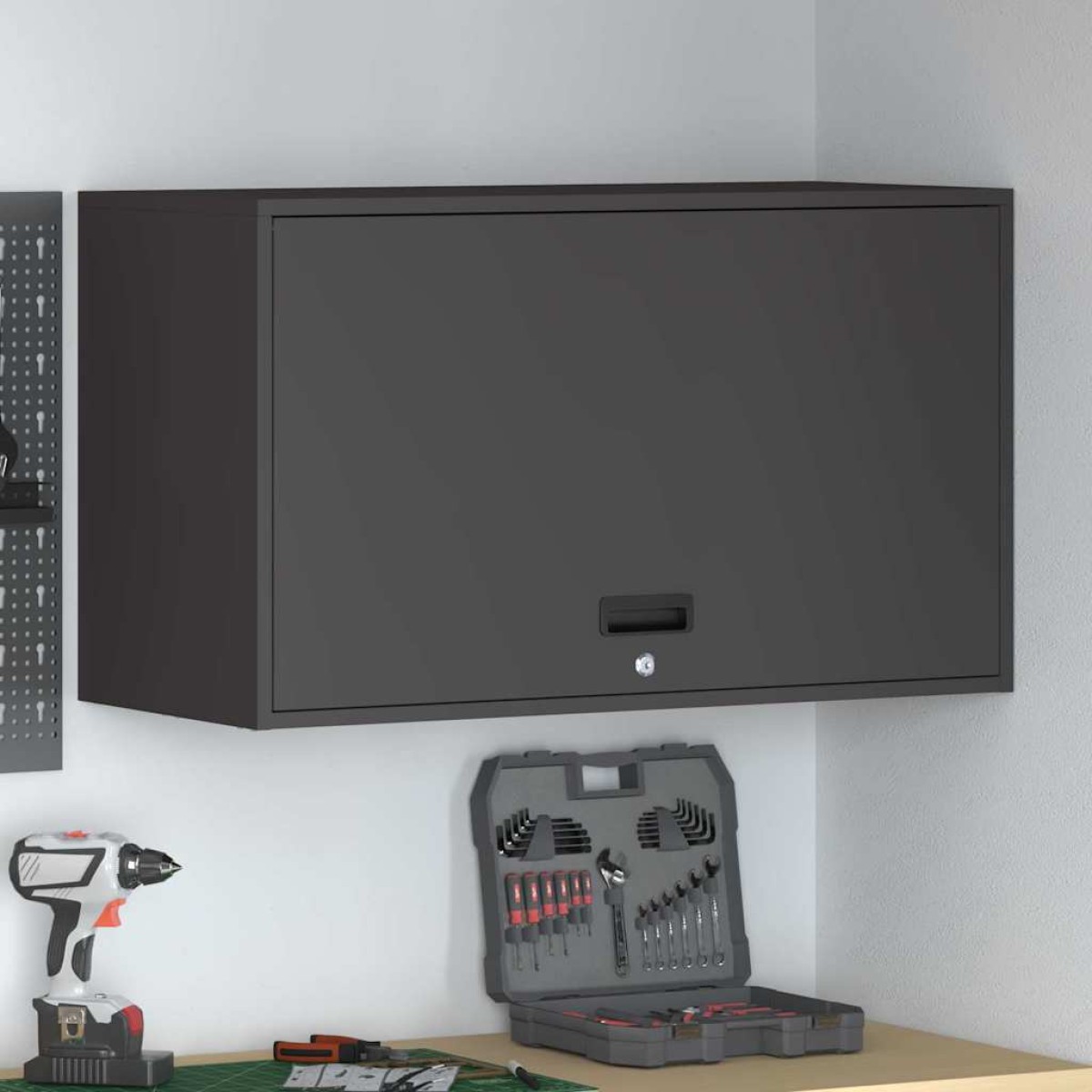 vidaXL Ντουλάπι τοίχου για γκαράζ Μαύρο 90 x 40 x 53 εκ