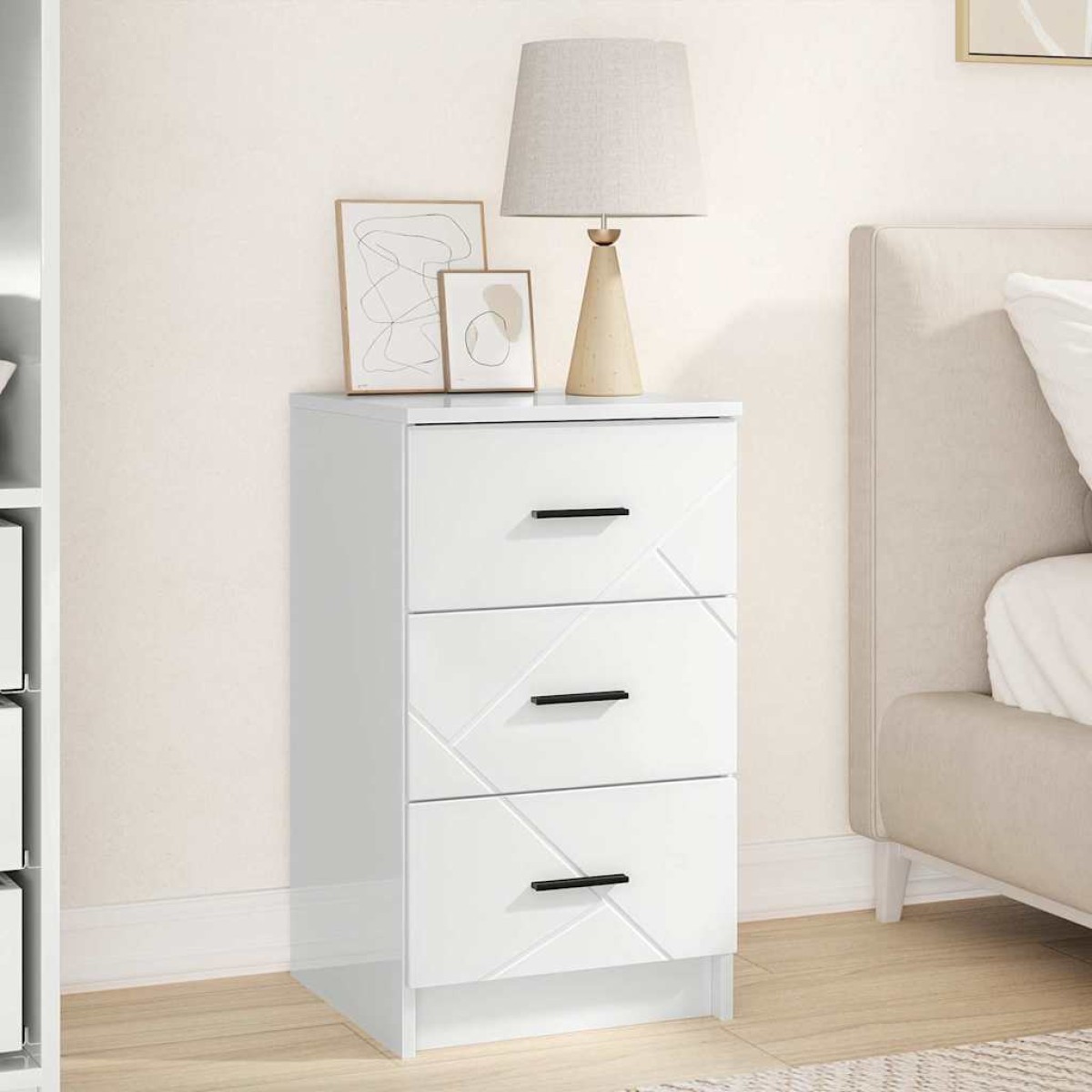 vidaXL Κομοδίνο Γυαλιστερό λευκό 38 x 38 x 66 εκ Επεξεργασμένο ξύλο