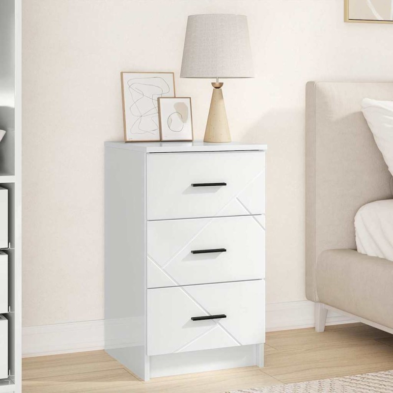 vidaXL Κομοδίνο Γυαλιστερό λευκό 38 x 38 x 66 εκ Επεξεργασμένο ξύλο