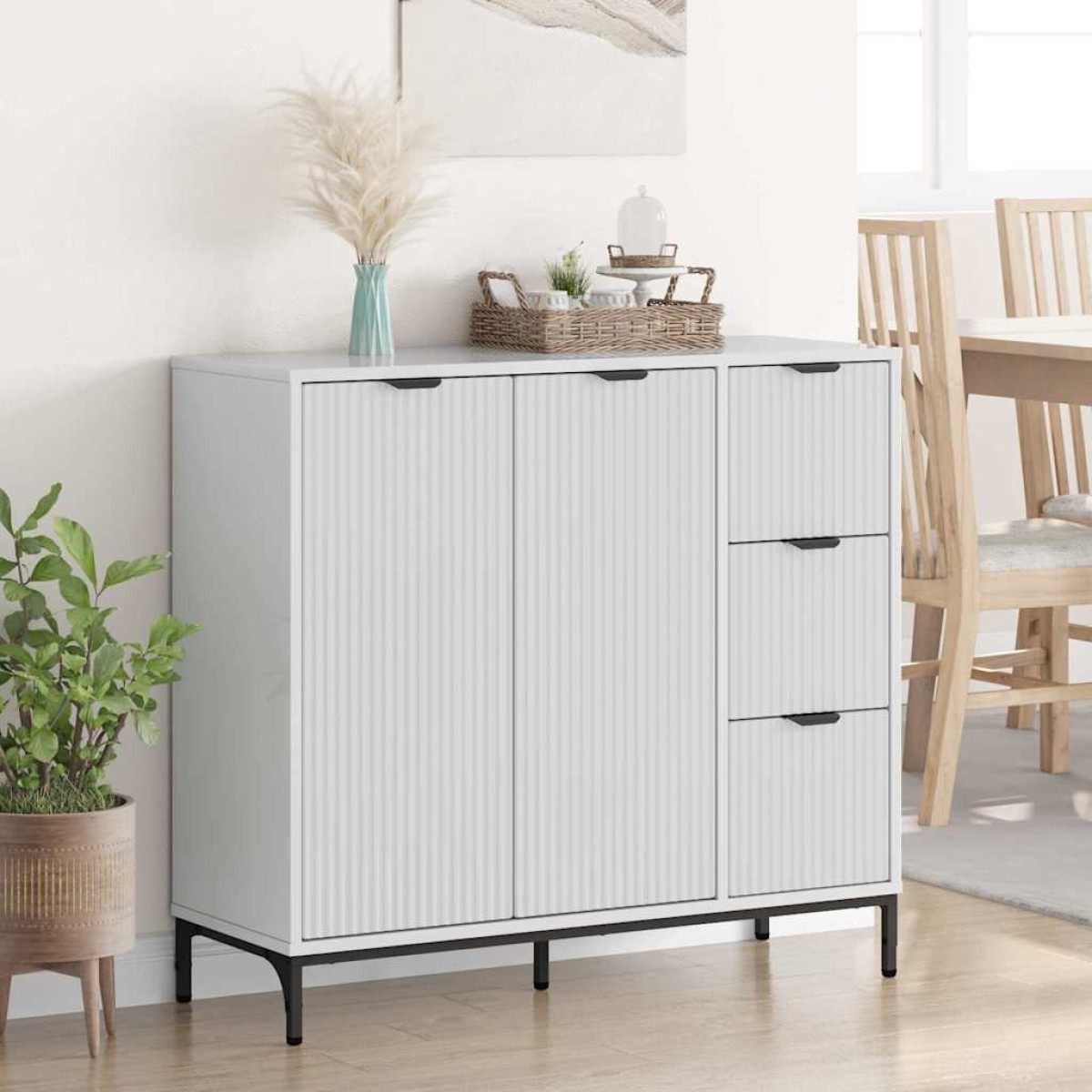 vidaXL Πλαϊνό γραφείο Υψηλής γυαλάδας λευκό 89,5 x 33 x 82 εκ.
