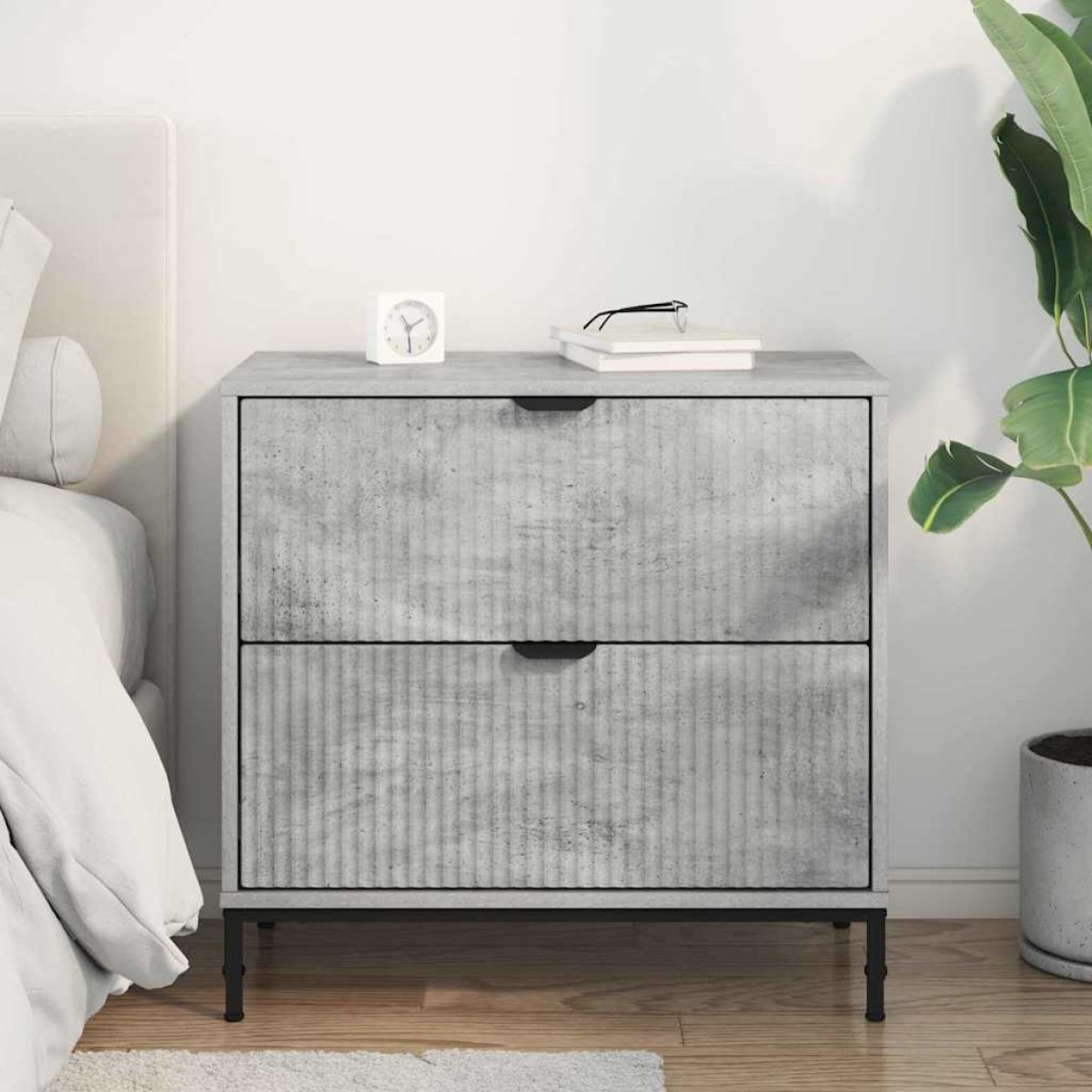vidaXL Κομοδίνο Γκρι σκυροδέματος 63.5 x 36 x 61 εκ Επεξεργασμένο ξύλο