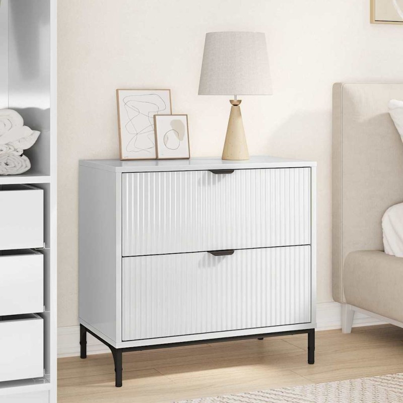vidaXL Κομοδίνο Γυαλιστερό λευκό 63.5 x 36 x 61 εκ Επεξεργασμένο ξύλο