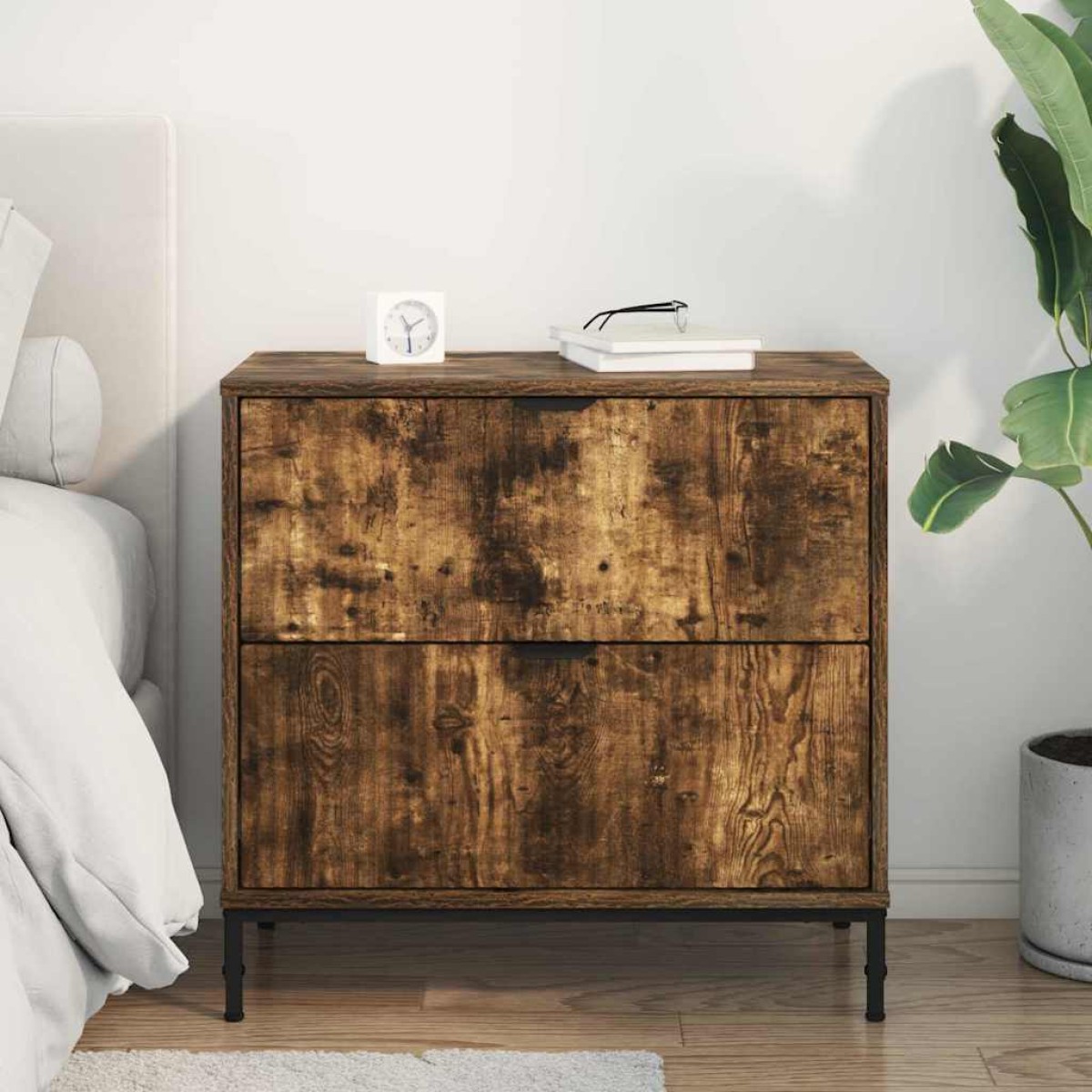 vidaXL Κομοδίνο Καπνιστή δρυς 63.5 x 36 x 61 εκ Επεξεργασμένο ξύλο