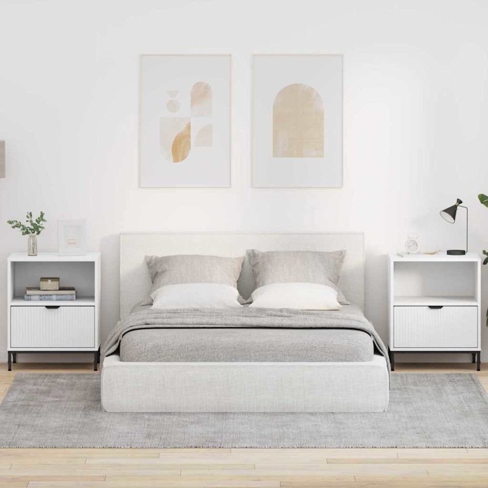 vidaXL Κομοδίνο 2 τεμ. Λευκό 49 x 36 x 61 εκ Επεξεργασμένο ξύλο