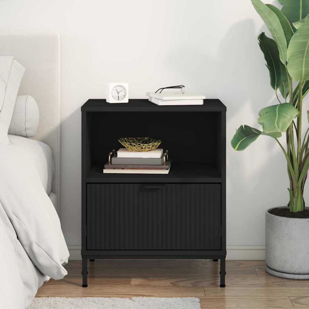 vidaXL Κομοδίνο Μαύρο 49 x 36 x 61 εκ Επεξεργασμένο ξύλο